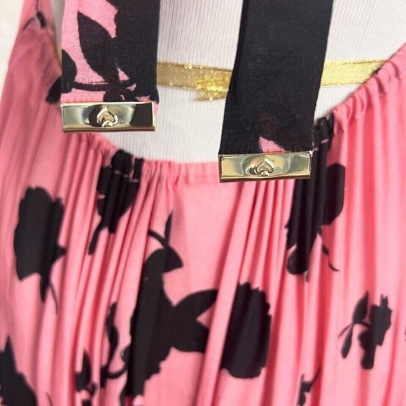 Kate Spade halter cover up maxi dress open back pink/black floral ruffles Small - Picture 6 of 7